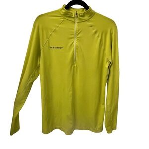 Mammut Qtr Zip Long Sleeve Technical Hiking Pullover Top. Lime Green Mens Medium